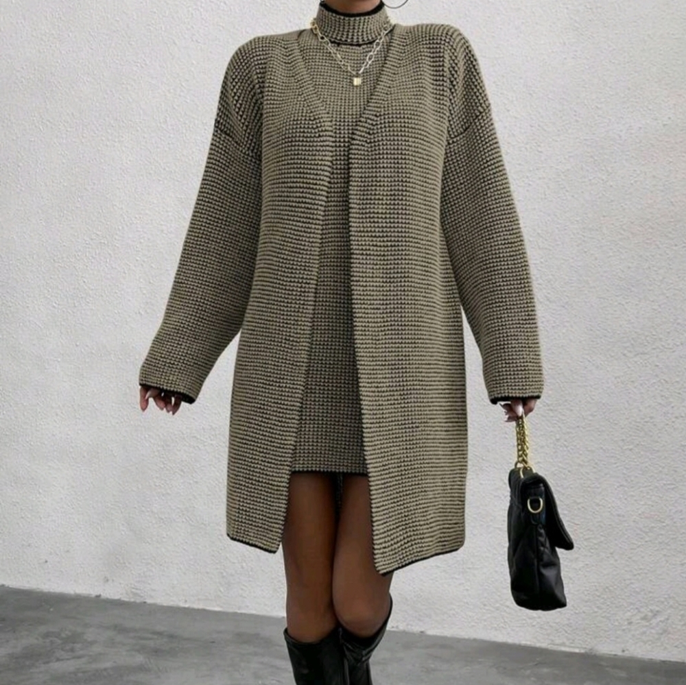 Knit oversize dress with open sweater